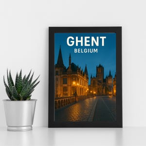Impression numérique de Gand, Belgique l Belgique l Poster personnalisé, carte postale, impression encadrée, carte de voeux l Portrait