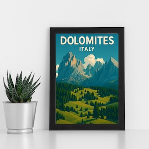 Arte digital impressa nas Dolomitas, Itália l Itália l Pôster personalizado, cartão postal, impressão emoldurada, cartão comemorativo l Retrato