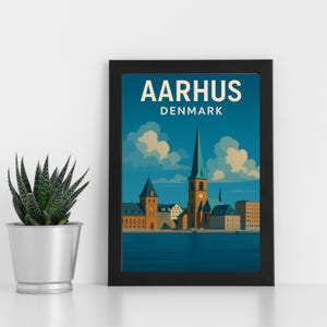 Aarhus Dinamarca Impressão Digital Arte l Dinamarca l Pôster personalizado, cartão postal, impressão emoldurada, cartão comemorativo l Retrato