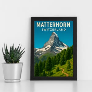 Obra de arte digital Matterhorn l Suíça l Pôster personalizado, cartão postal, impressão emoldurada, cartão comemorativo l Retrato