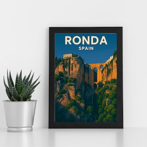 Arte digital Ronda l Espanha l Pôster personalizado, cartão postal, impressão emoldurada, cartão comemorativo l Retrato
