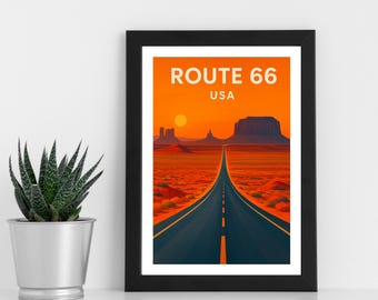 Route 66 Art Print – USA Travel Poster (Digital Download)