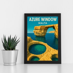 Azure Window Malta Impressão Digital Artwork l Malta l Pôster personalizado, cartão postal, impressão emoldurada, cartão comemorativo l Retrato