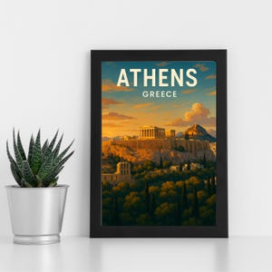 Athènes, Grèce oeuvre d'impression numérique l Grèce l Poster personnalisé, carte postale, impression encadrée, carte de voeux l Portrait