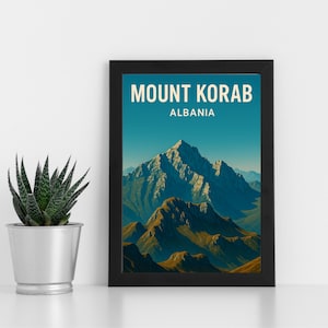 Monte Korab, Albânia, impressão digital, arte l Albânia l Pôster personalizado, cartão postal, impressão emoldurada, cartão comemorativo l Retrato