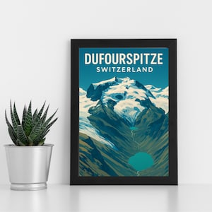 Obra de arte digital de Dufourspitze l Suíça l Pôster personalizado, cartão postal, impressão emoldurada, cartão comemorativo l Retrato