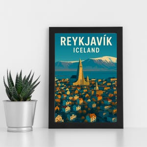 Oeuvre d'art en impression numérique de Reykajavik l Islande l Poster personnalisé, carte postale, impression encadrée, carte de voeux l Portrait
