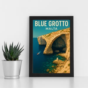 Arte digital da Gruta Azul de Malta l Malta l Pôster personalizado, cartão postal, impressão emoldurada, cartão comemorativo l Retrato