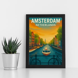 Ámsterdam, Países Bajos. Impresión digital. Obra de arte. Países Bajos. Póster personalizado, postal, impresión enmarcada, tarjeta de felicitación. Retrato.