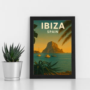 Arte de impressão digital de Ibiza l Espanha l Pôster personalizado, cartão postal, impressão emoldurada, cartão comemorativo l Retrato
