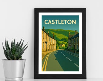 Impresión artística de Castleton, Parque Nacional Peak District, retrato (descarga digital)