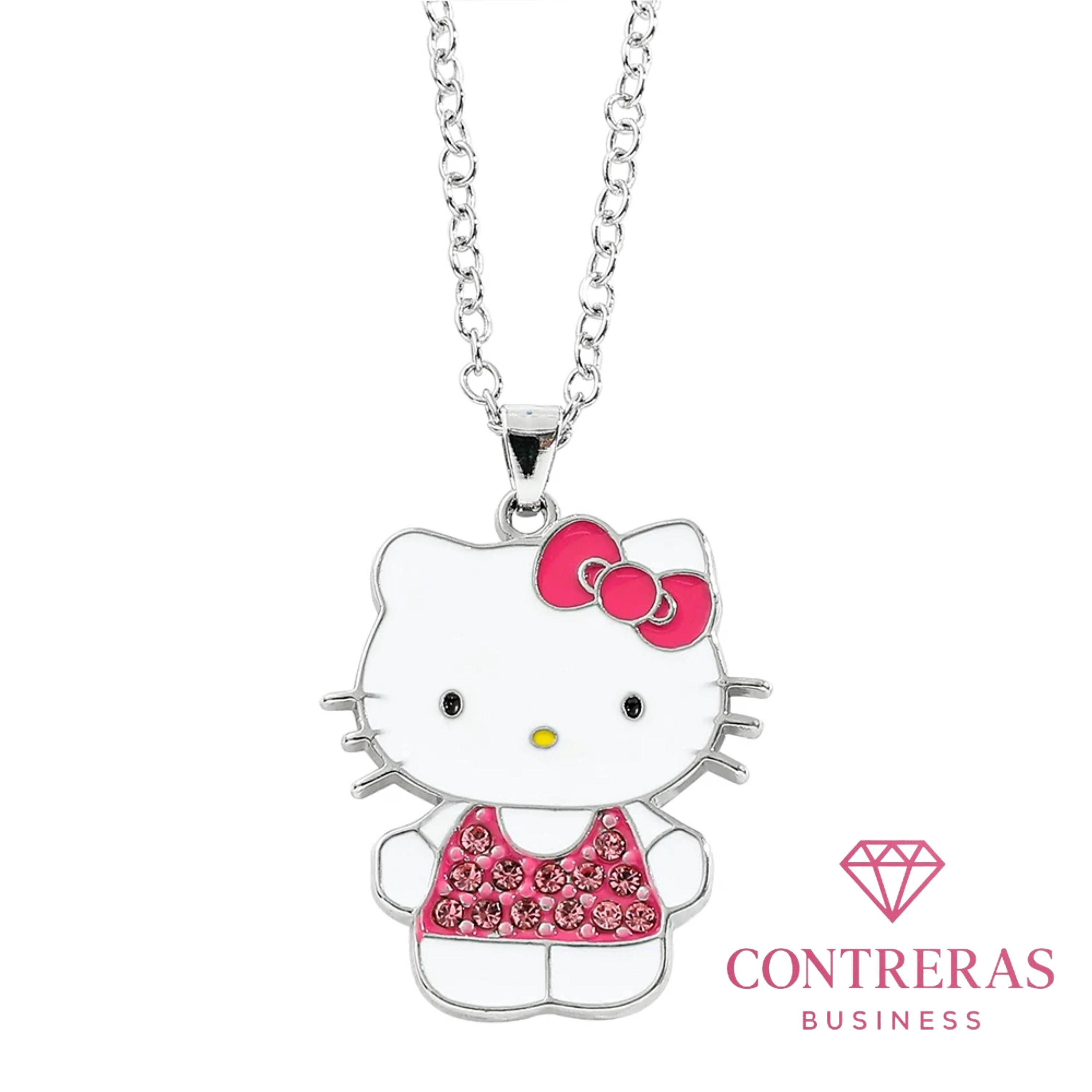 Cute Hello Kitty Pendant Necklace Pink Crystal Charm Jewelry for Girls and Women