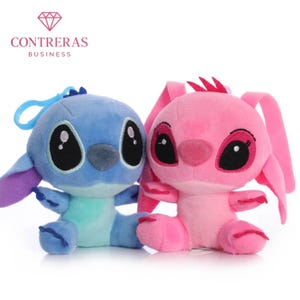 Cute Stitch and Angel Plush Set Soft Stuffed Toys for Kids and Disney Fans Kawaii Couple Gift Mini Plush Keychain