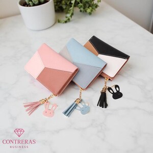 Women's Pink Geometric Wallet with Tassel Zipper Modern Small Coin Purse Minimalist Card Holder Gift for Her