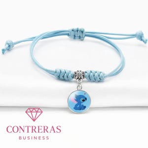 Cute Stitch Charm Bracelet Adjustable Blue Cord Jewelry Gift for Girls and Disney Fans Kawaii Friendship Bracelet
