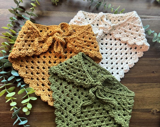 Adult/Baby Handmade Cotton Crochet Hair Bandana | Scalloped Boho bandana | Festival Headwear | summer Crochet Bandana | Hippie Headwear