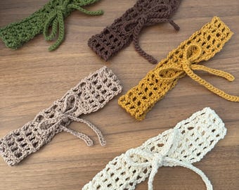 2-Pack Handmade Mesh Crochet Headband - 100% Cotton Head Wrap