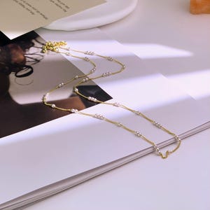 Collier doré à perles – Chaîne Fine élégante |コリエデテのミニマリスト |ビジュー ファム ボエーム シック フェット メイン