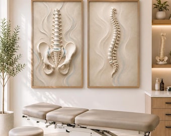 Neutral ryggradsanatomi väggkonsttryck | kiropraktormottagningsinredning | kiropraktorkonst | medicinskt konstverk | anatomimålning | Set om 3