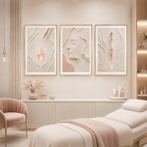 Botox Injector Med Spa väggkonst set om tre | estetisk klinikdekor | kosmetiska kliniktryck | neutral rouge guld | väntrumsreception bild 3
