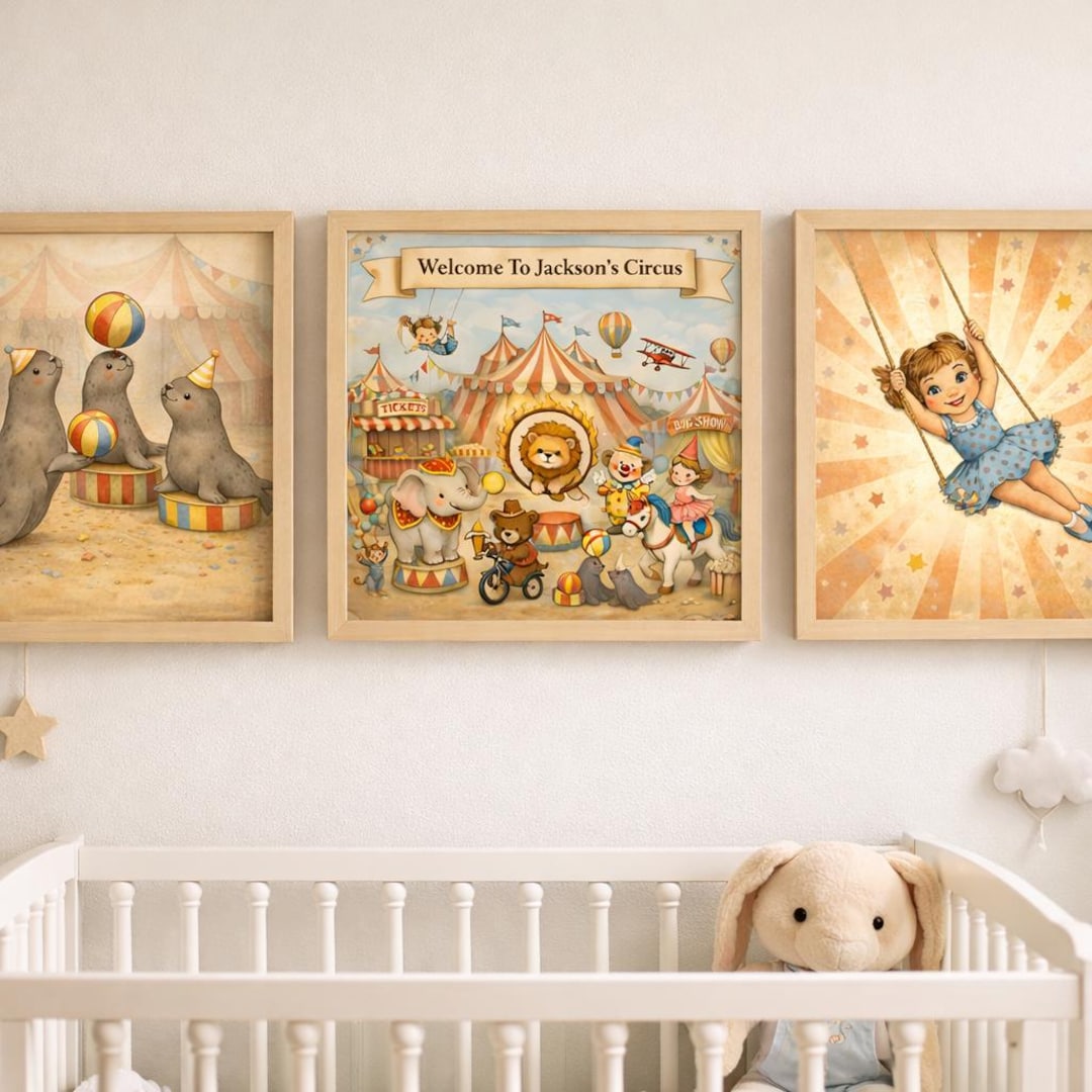 Circus Nursery Decor | Nursery Wall Art Set of 3 | Baby Room Art ...
