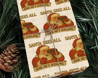 Funny Santa Wrapping Paper | Sarcastic Holiday Gift Wrap|Retro Christmas Gift Wrap|Vintage Holiday Humor Paper for Adults |Vintage Christmas
