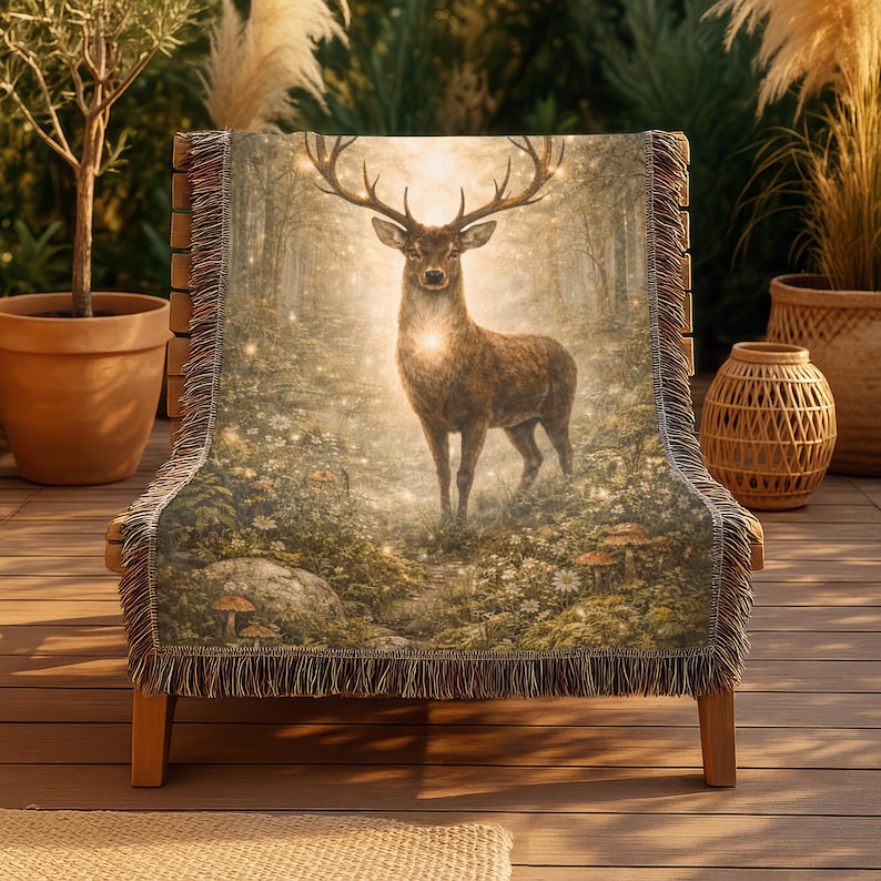 Personalized Woodland Baby Blanket - Deer & Moose Tribal Design | Nursery Crib Throw, Toddler Bed Decor | Soft Microfiber Flannel