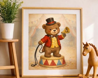 Decoración infantil de circo / Arte mural para habitación de bebé / Arte circense / Decoración de interiores de circo / Estética circense vintage / Lámina artística de circo