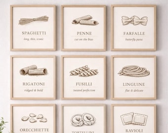 Pasta Shapes | Pasta Wall Art | Kitchen Art | Kitchen Prints | Pasta Illustrations | Italian Kitchen | Gallery Wall Prints | Gift For Chef