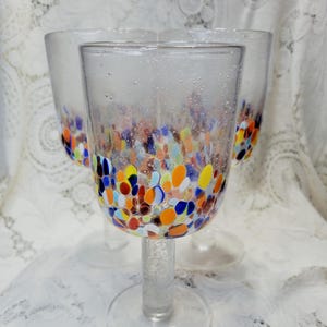 Confetti Stemmed Goblets, Murano-Style Stemware, Vintage Glassware