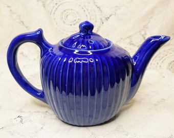 Cobalt Blue Fraunfelter China Teapot, Antique Kitchenware