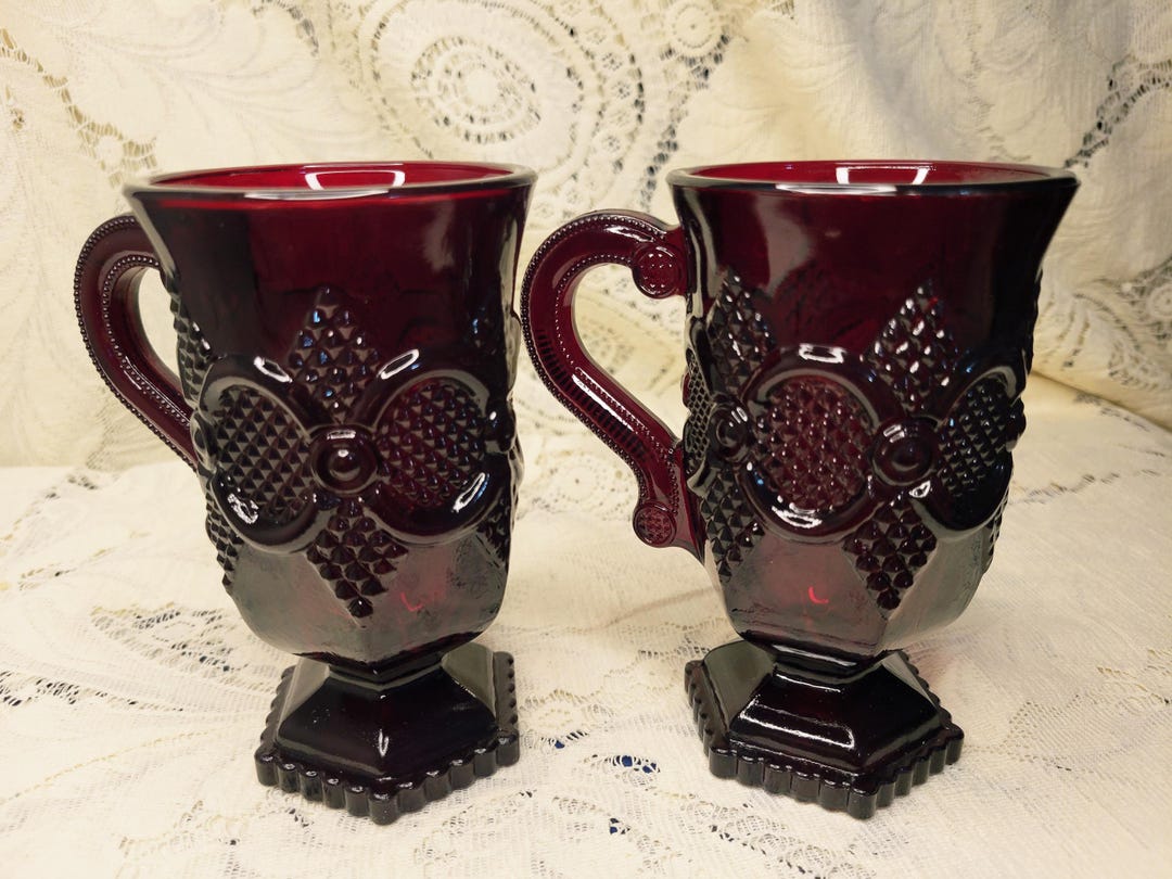 Avon Cape Cod Ruby Red Pedestal Mugs Set, Original Box, Vintage ...