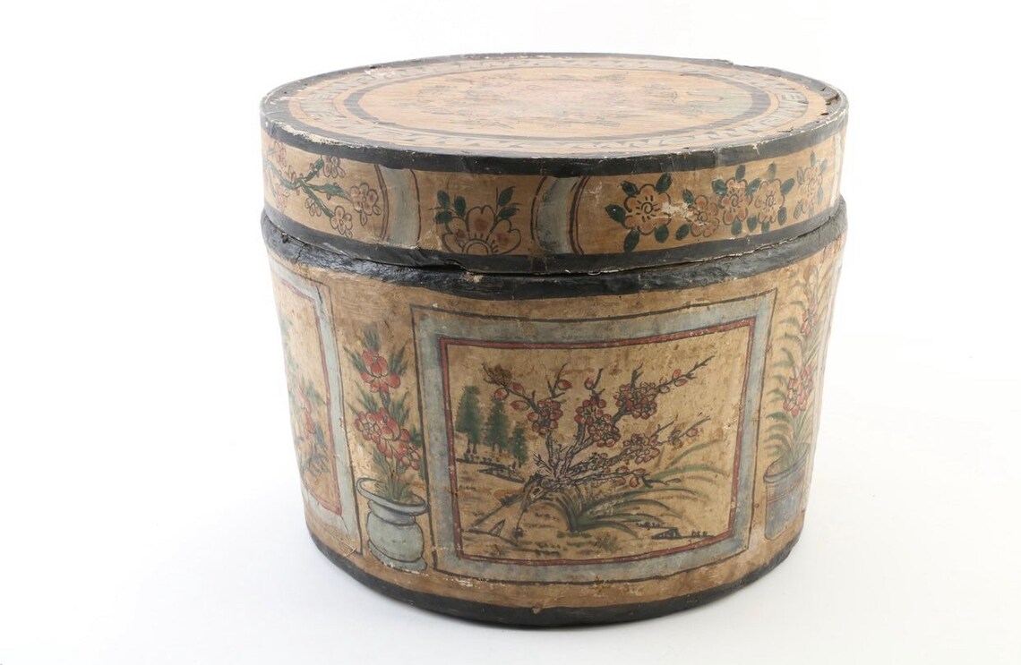 Antique Chinese Paper Mache Hand Painted Box Etsy