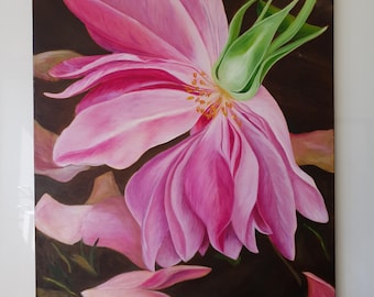 Pink Rose Oil Painting on Canvas: Romantic Floral Wall Art (60x80cm