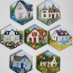 Dream House Mini Oil Painting - Small Hexagon Canvas for Vision Board or Cozy Wall Decor Original oil painting