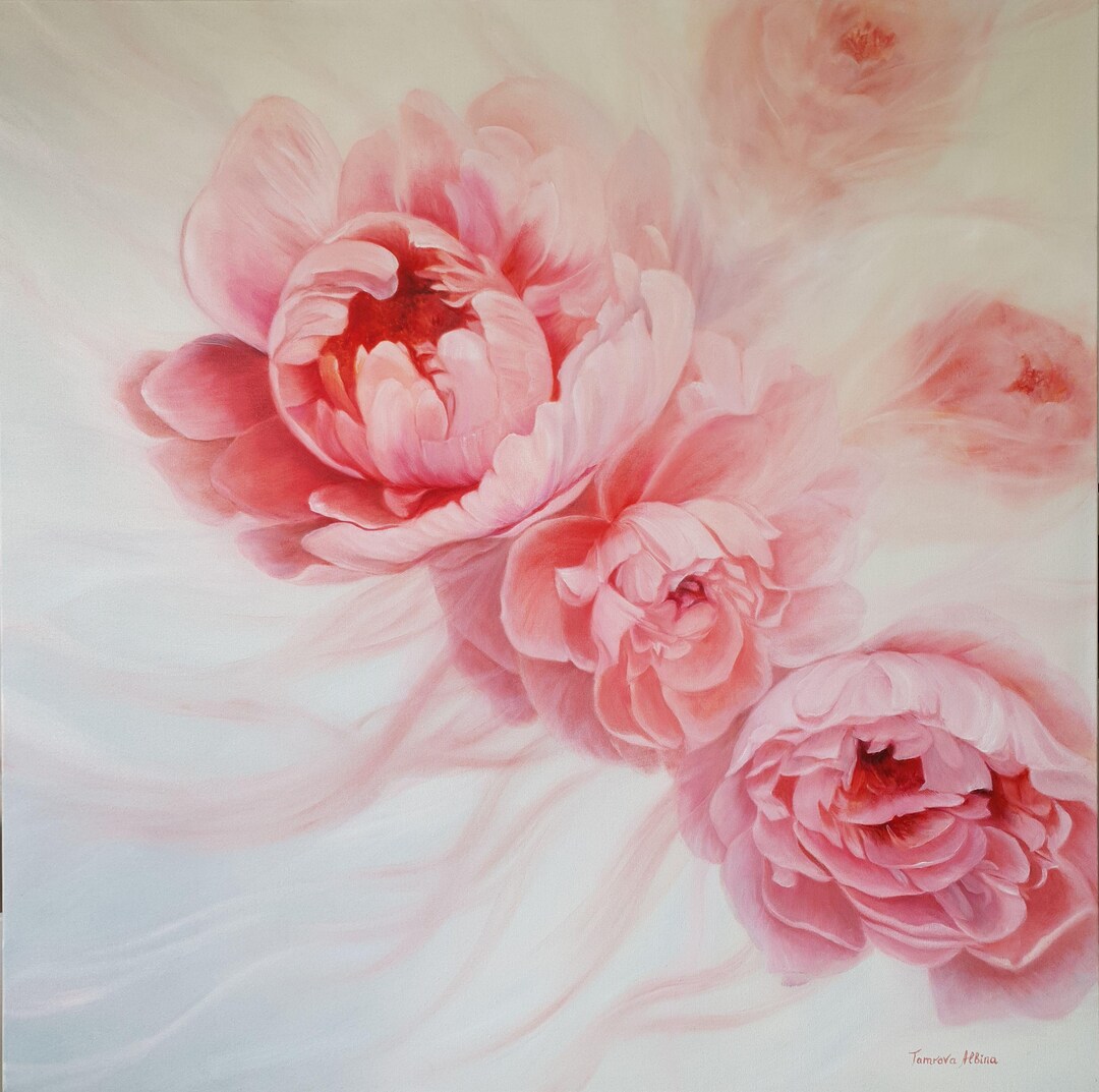 Large Pink Peonies Oil Painting: Romantic Floral Wall Art (100x100 Cm ...
