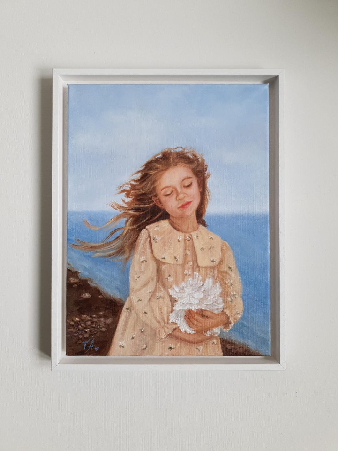Girl With Seashell by the Sea – Original Oil Painting on Canvas 30x40 ...
