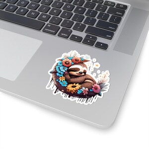 Cute Sloth Sticker, Floral Sloth Decal, Nature Lover Gift, Laptop Decal