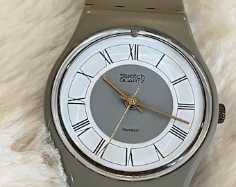 Vintage Swatch Watch Grey Flannel lm104 1980s smaller model - working! New battery!