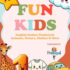 Flashcards de italiano e inglês para crianças – 60 cartões para impressão | 6 categorias de vocabulário bilíngue | PDF educativo divertido