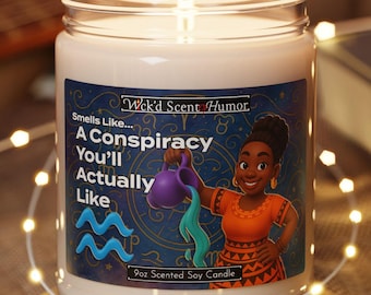 Vela de astrología del zodiaco Acuario con aroma a conspiración que te encantará: regalo divertido, vela de soja, regalo de cumpleaños para Acuario