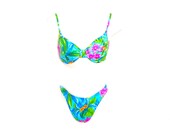 Floral Bikini 90 39 s Two Piece Never Worn 90s Bathing Suit Blue Neon Pink Set Boho Floral Vintage Retro 00 39 s 1990s - Never Worn Small
