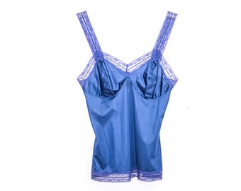 1980s 1990s Sears Isn/'t It Enchanting Union Tag Vibrant Royal Blue Lace Camisole Cami Pink Rose Accent Size 36