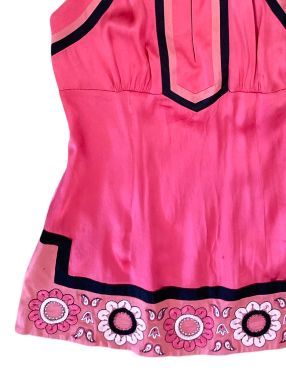 Y2K Halter Neck Silk Top Floral Pink Black 90's F… - image 2