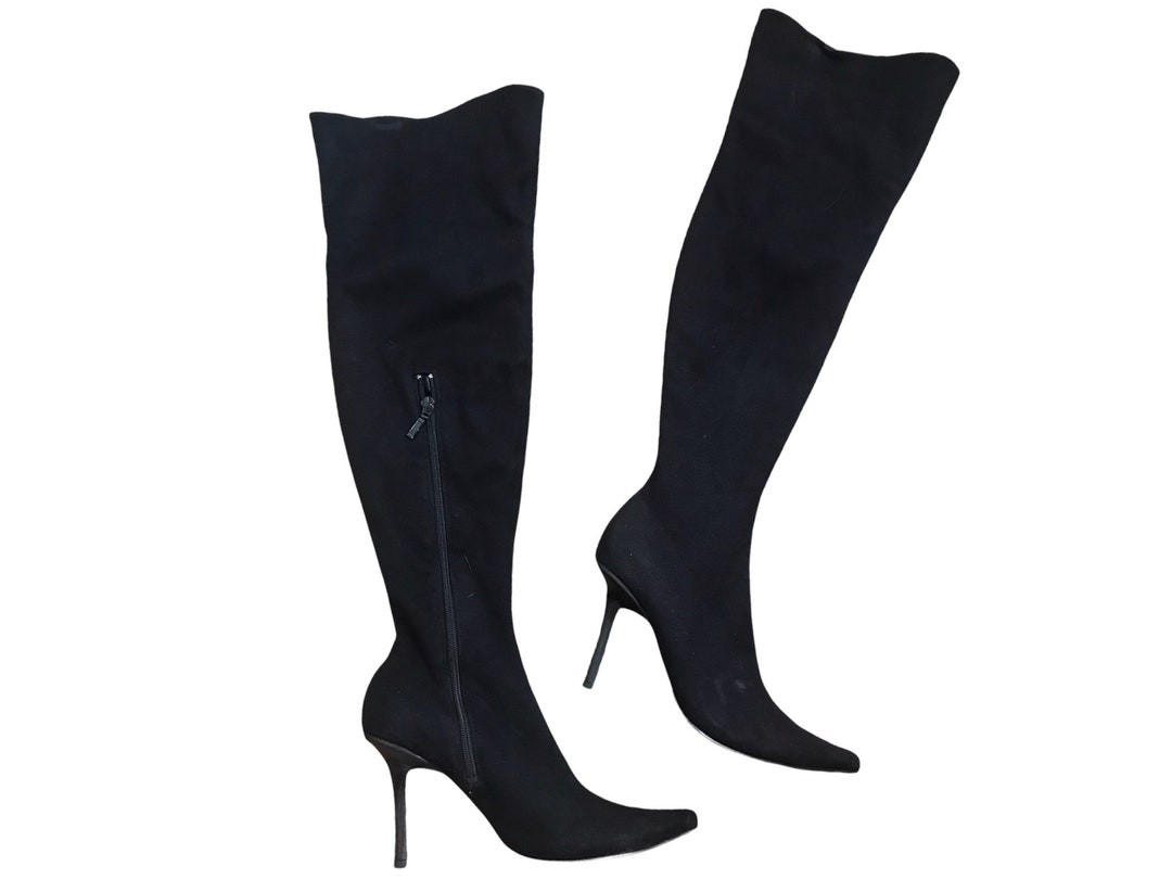 Black Pointed Toe Stiletto Suede Boots – Onlymaker
