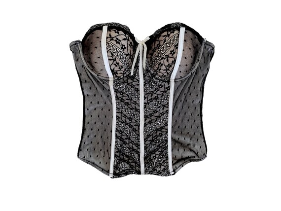 Y2K Bustier Top 90's Bustier Top Mesh Lace Floral… - image 3