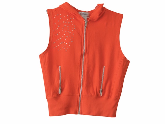 Y2K Hoodie Top Sweatshirt Orange Rhinestone Hoode… - image 3