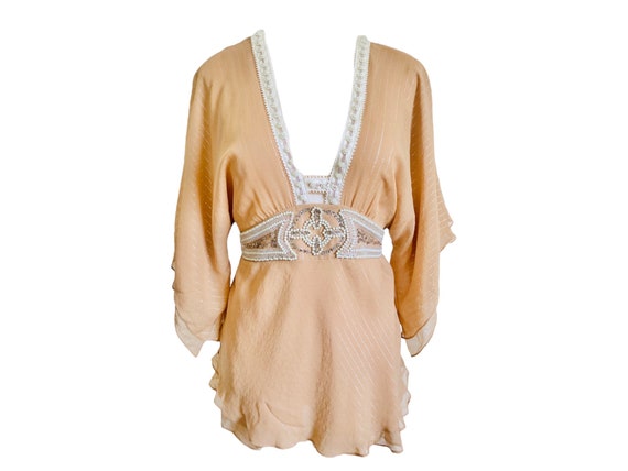 Silk Blouse 00's Blouse Crop Top Silk Blouse Tan … - image 10