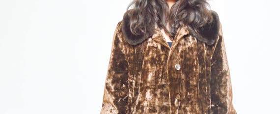 Velvet Fur Coat Brown  Gold FAUX FUR Jacket 70s B… - image 5