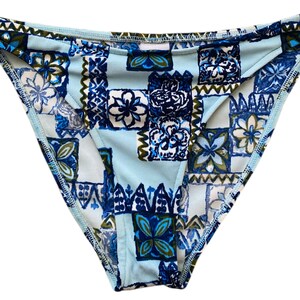 90's Floral Bikini Two Piece Set BLUE Patchwork Bathing Suit High